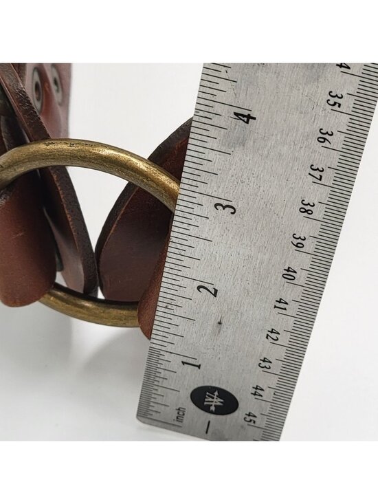 Vtg Y2k Express Studded Boho Brown Leather Wide Belt Antique Brass Hardware main image 11